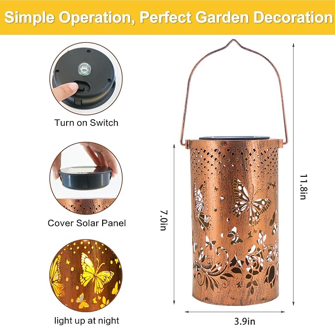 Mothers Day Gifts, 2 Pack Butterfly Birthday Gifts for Women Mom Grandma Solar Lanterns Outdoor Waterproof Garden Decor Hanging LED Decorative Light for Patio Yard Lawn Gardening Gifts