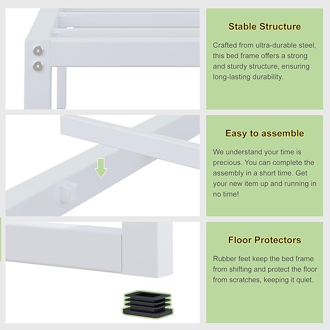 EMODA 12 Inch Twin Bed Frames, Metal Platform Bed Frame Twin No Box Spring Needed, Heavy Duty Steel Slats Support, Easy Assembly, Noise Free, White