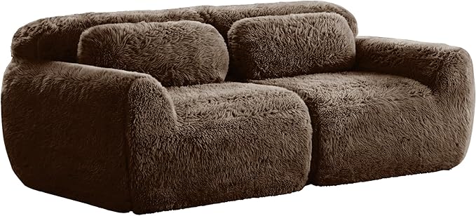 80.4-Inch Boneless Love Seat Couches in a Box, Modern 2 Seat Floor Modular Foam Cloud Sofa Faux Fur Loveseat Couch W/Angle Armrests for Home Apartments Bedroom