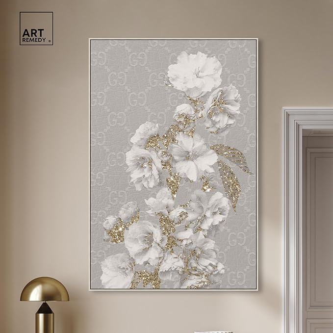 Art Remedy Floral in Classic Fashion Canvas Delicate Farmhouse Wall Art, Silver Frame, 36" x 54"