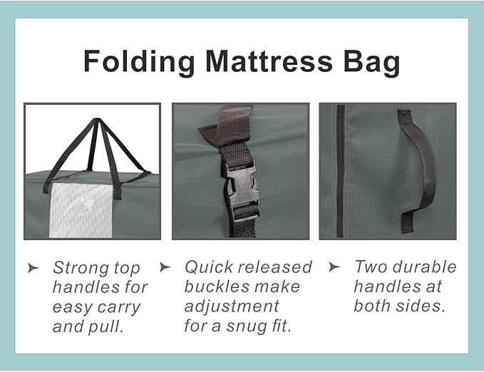 HYPER VENTURE Folding Mattress Storage Bag - Durable Carry Case Fits for Tri-Fold Up to 6 inches Queen Mattress, Grey