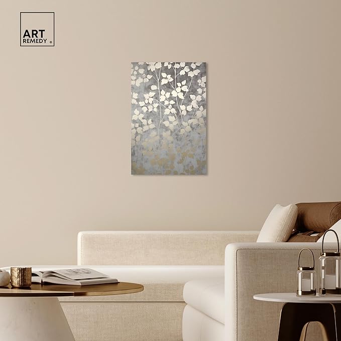 Art Remedy Silvery Gray Garden Canvas Elegant Floral Wall Art, Gallery Wrapped, 24" x 36"