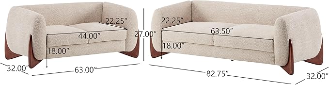 Christopher Knight Home Almad 2 Pieces Sofa Couch Set, Cozy 3-Seater Sofa and Loveseat for Living Room, Upholstered Couch Chair, Soft Seating Lounge Sofa with Wood Frame, Boucle Fabric, Almond