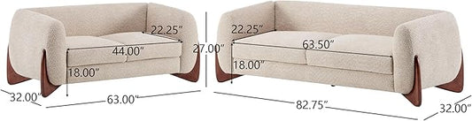 Christopher Knight Home Almad 2 Pieces Sofa Couch Set, Cozy 3-Seater Sofa and Loveseat for Living Room, Upholstered Couch Chair, Soft Seating Lounge Sofa with Wood Frame, Boucle Fabric, Almond