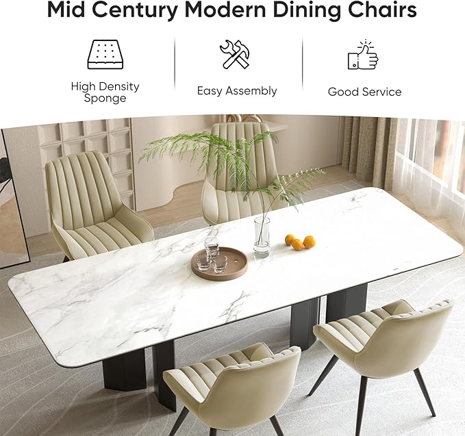 Nalupatio Modern Dining Chairs Set of 2, Comfy Dining Room Chairs with Thick Cushions, Upholstered Fabric Kitchen Side Chairs with Metal Legs, Khaki