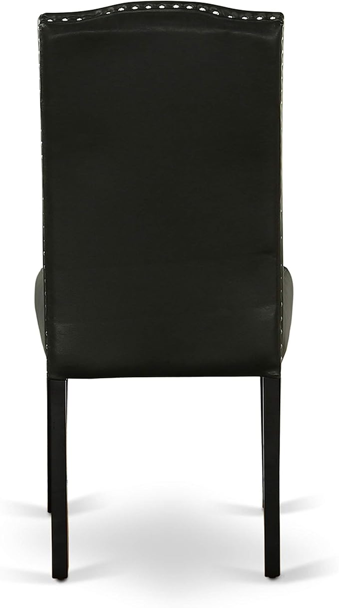 East West Furniture ENP1T69 Encinal Parson Dining Room Chairs - Nailhead Trim Black Faux Leather Padded Chairs, Set of 2, Black