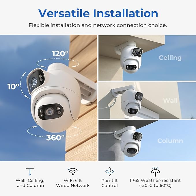IMILAB EC6 Dual 2K+2K Plug-in Outdoor Security Camera: Outdoor Camera for Home Security w/Motion Spotlight & Siren, Wired 360° Rotate Cam, Person Tracking, 24/7 Recording, Color Night Vision