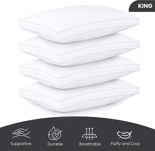 Utopia Bedding Bed Pillows for Sleeping King Size (White), Set of 4, Soft & Fluffy Pillow with Down Alternative Filling, Cooling, Hotel Quality, Gusseted Pillow for Back, Stomach or Side Sleepers