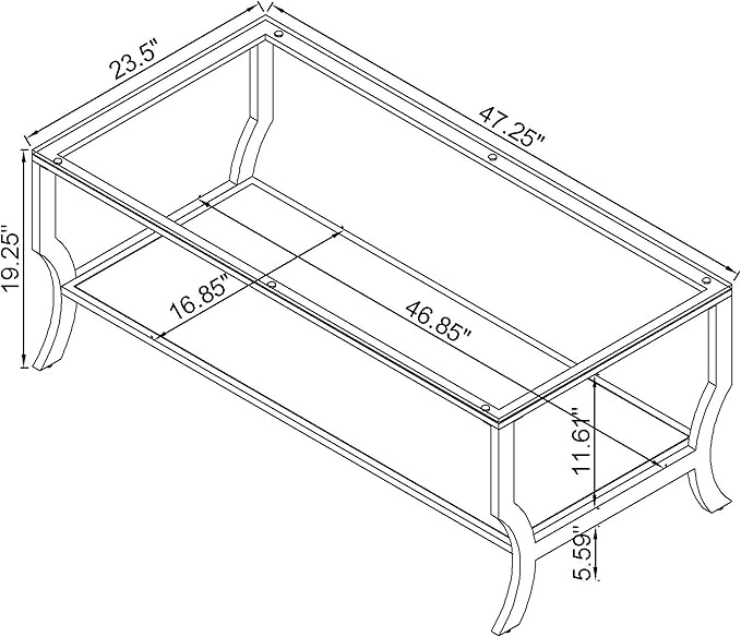Coaster Home Furnishings - Saide - Rectangular Coffee Table with Mirrored Lower Shelf, Curved Legs, Metal Base - Living Room - 47 Inch - Clear - 720338