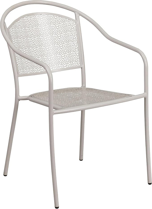 Flash Furniture Commercial Grade Light Gray Indoor-Outdoor Steel Patio Arm Chair with Round Back