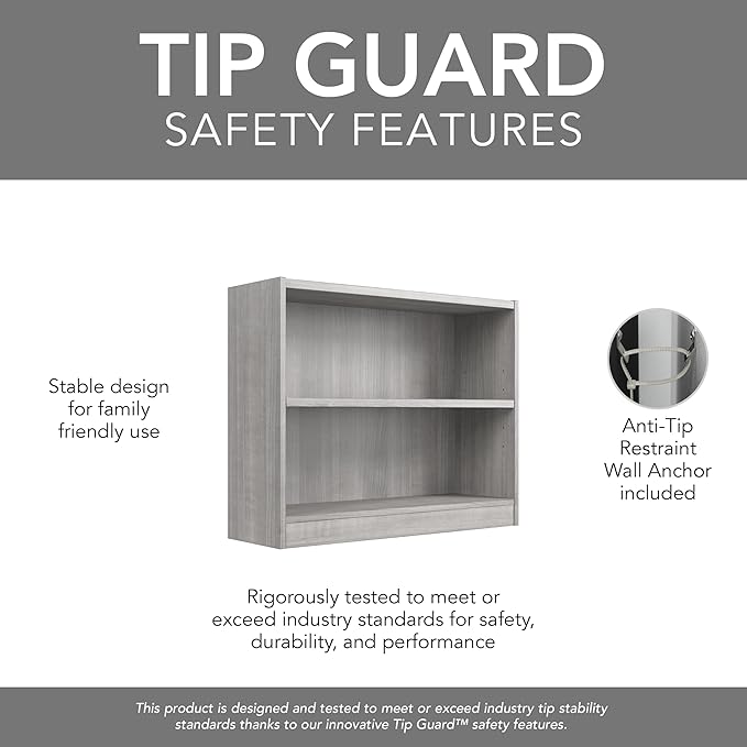 Bush Furniture Universal Small 2 Shelf Bookcase in Platinum Gray - Set of 2, Matching Storage and Display Bookshelves for Home Office or Living Room Organization