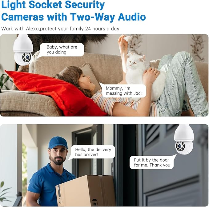Light Bulb Camera - 5G& 2.4GHz WiFi Wireless Motion Detection and Alarm Light Bulb Camera Outdoor, Two-Way Talk, Color Night Vision, Human Detection Camera Light Bulb (white2)