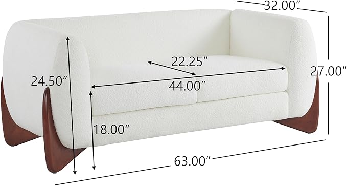 Christopher Knight Home Alma 63" Boucle Loveseat with Wood Legs, 2 Seater Sofa Couches for Living Room, Upholstered Couch Chair, Soft Seating Lounge Sofa Chair, Cozy Loveseat with Armrest, Beige