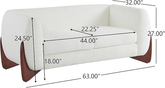 Christopher Knight Home Alma 63" Boucle Loveseat with Wood Legs, 2 Seater Sofa Couches for Living Room, Upholstered Couch Chair, Soft Seating Lounge Sofa Chair, Cozy Loveseat with Armrest, Beige