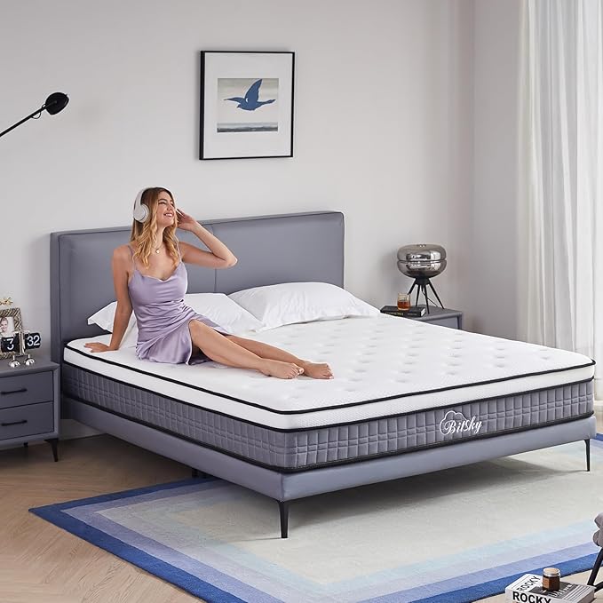 Bitsky Full Size Mattress - 12 inches Gel Memory Foam Hybrid Mattress in a Box, Pocket Springs, Medium Firm, Pressure Relief & Motion Isolation, CertiPUR US Certified