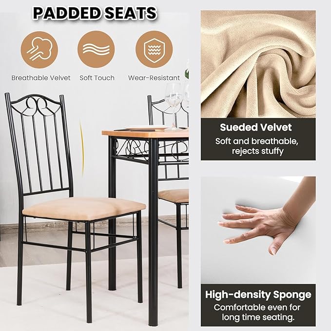 NAFORT 5-Piece Vintage Rectangular Table Set for 4, 4 Padded Chairs w/Metal Frame Wood Tabletop for Home Kitchen Dining Room Furniture Set for 4, Natural