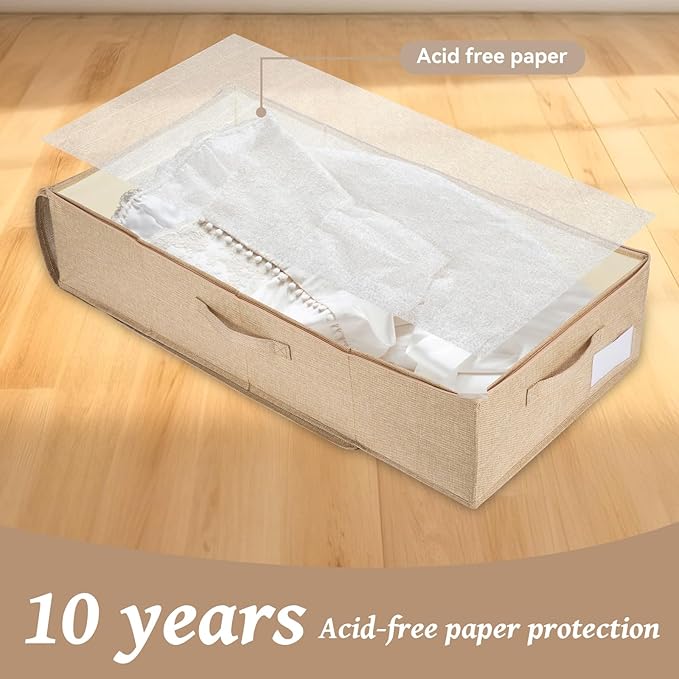 CINPIUK Wedding Dress Storage Box with 40 Sheets Large Acid Free Tissue Paper and 1 Pair Microfiber Gloves, Wedding Gown Preservation Box for Bridal Essentials