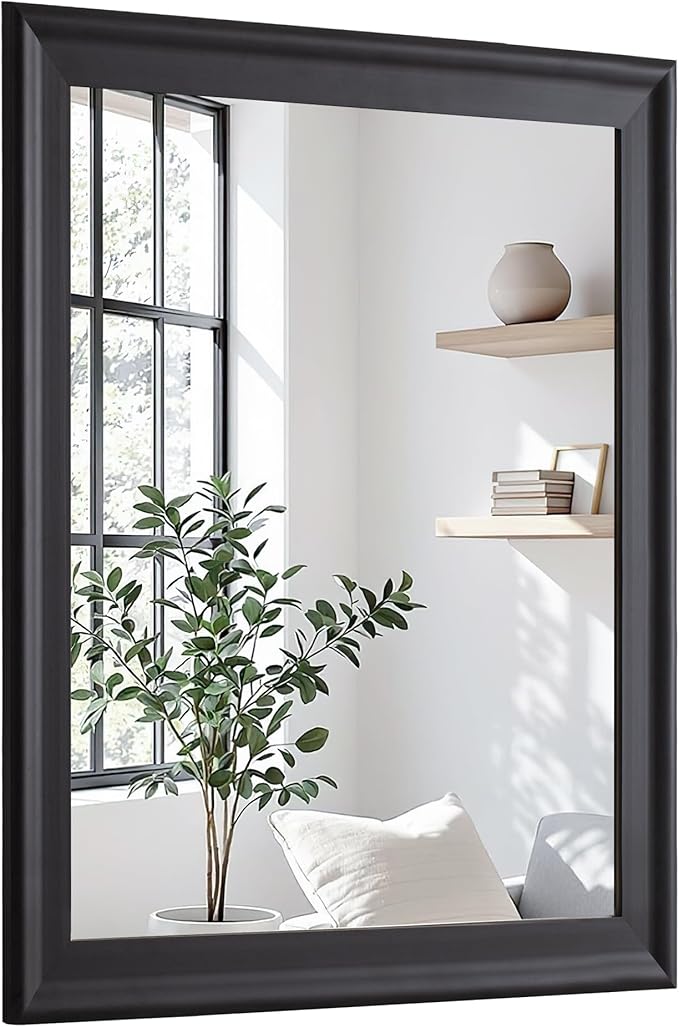 Black Wood Mirror for Bathroom,Rectangle Rustic 30 x 40 inch Vanity Mirror for Wall,Wooden Wall-Mounted Hanging Mirror for Entryway,Bedroom or Living Room