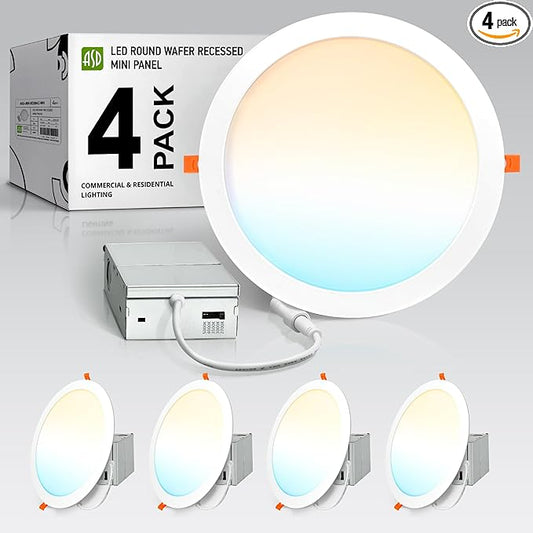 ASD 4 Pack 11/12 Inch LED Recessed Lighting 24W, 5 CCT 2700K-5000K CRI90+, IC Rated Ultra Thin Dimmable Ceiling Lights with J Box, Canless Wafer Downlight, Round Slim Panel Light, UL Listed, White