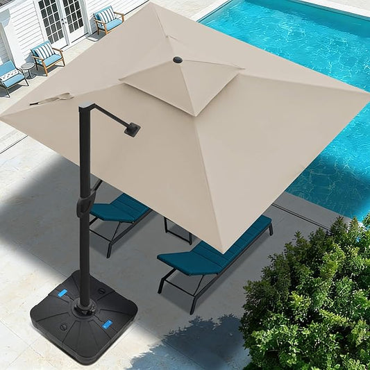 FLAME&SHADE 10 X 10 FT Cantilever Patio Umbrella - Large Offset Umbrella Outdoor Patio with 360-Degree Rotation and 3-Year Fade Resistance Fabric for Deck Pool Backyard Garden (Taupe)