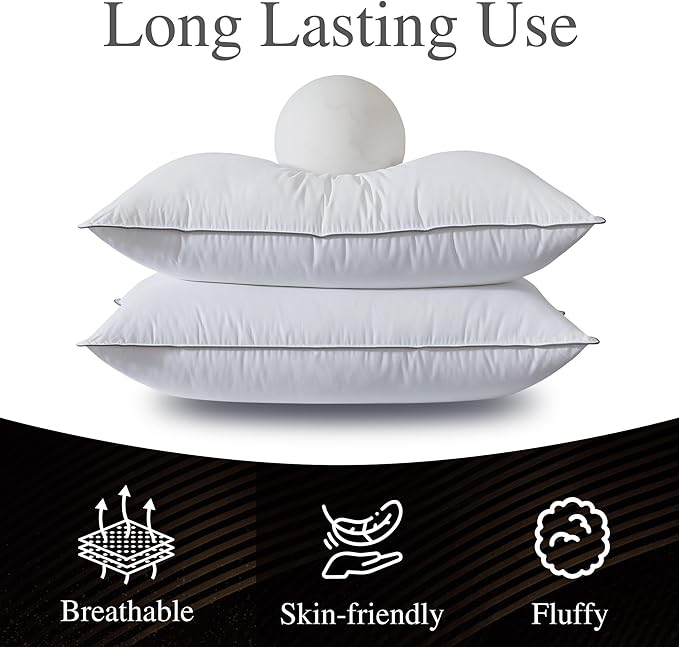 WhatsBedding Goose Down Pillows Standard Size Set of 2, Luxury Hotel Bed Pillows for Deep Sleep, Fluffy Soft Feather Down Pillow for Back, Stomach or Side Sleepers, 20" x 26"