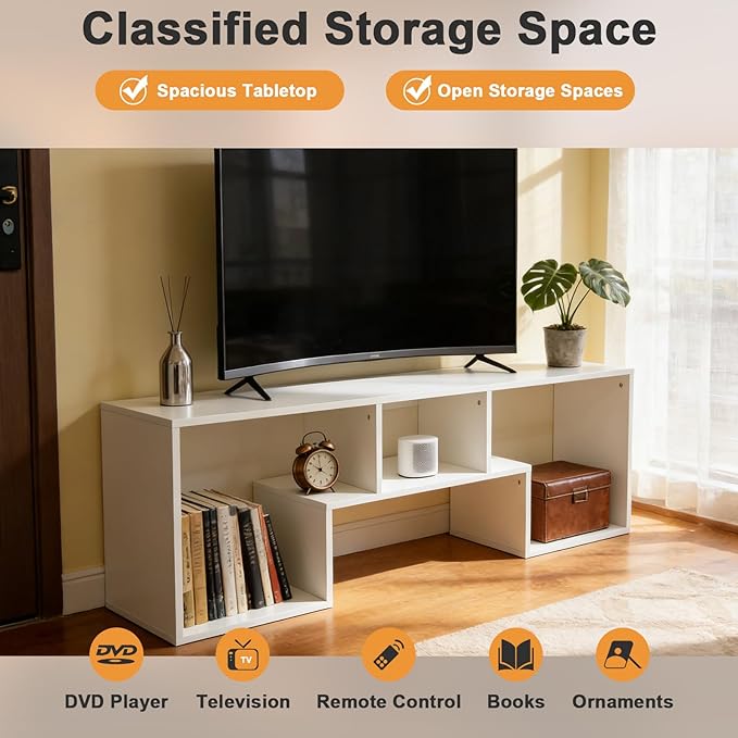 Lightdot TV Stand for TVs up to 55'', Modern Entertainment Center with Open Storage Shelf Large capacity for collection, Media Table TV Console for Living Room/Bedroom/Sofa Cabinet,Easy Assembly-White