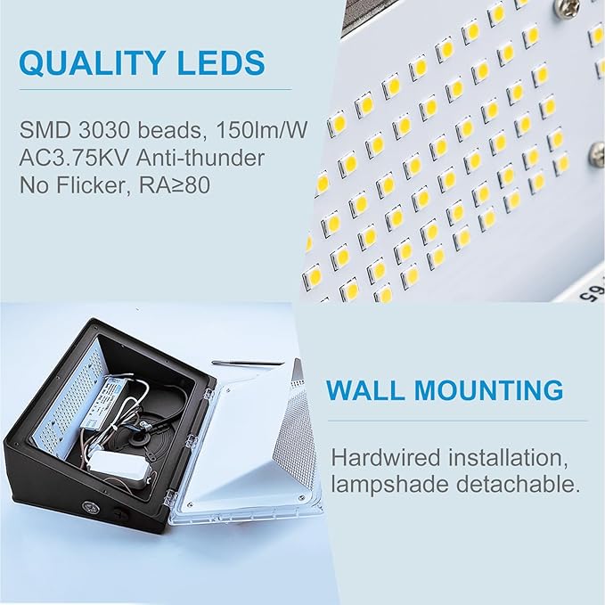 Lightdot 4Pack 250W LED Wall Pack Lights, 100-277v Dusk to Dawn with Photocell | 37500Lm(150Lm/W) 5000K IP65 Outdoor Exterior Lighting Fixture, Energy Saving|5-Yrs Warranty, ETL(Height:20-40ft)