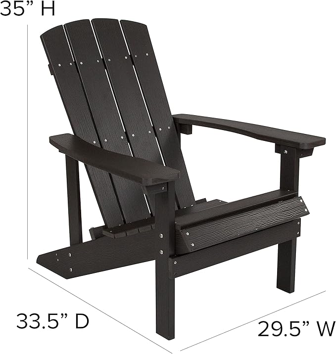 Flash Furniture Charlestown Commercial Grade Indoor/Outdoor Adirondack Chair, Weather Resistant Durable Poly Resin Deck and Patio Seating, Slate Gray