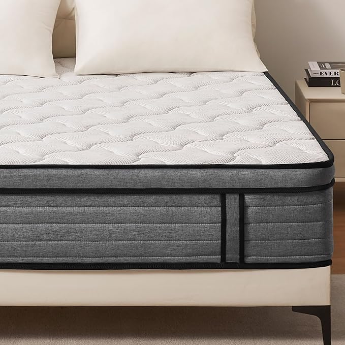 VKT 10 Inch Twin Hybrid Mattress - Medium Firm Feel Back Support, Mattress in a Box with Individual Pocket Springs, Cooling Memory Foam for Pressure Relief with CertiPUR-US Certified