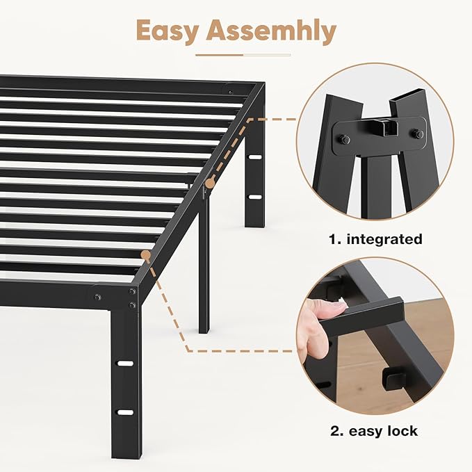 DUMOS Full Size Bed Frame - Metal Platform Bed Frames Mattress Foundation with Steel Slat Support, No Box Spring Needed, Storage Space Under Base, Easy Assembly, Black