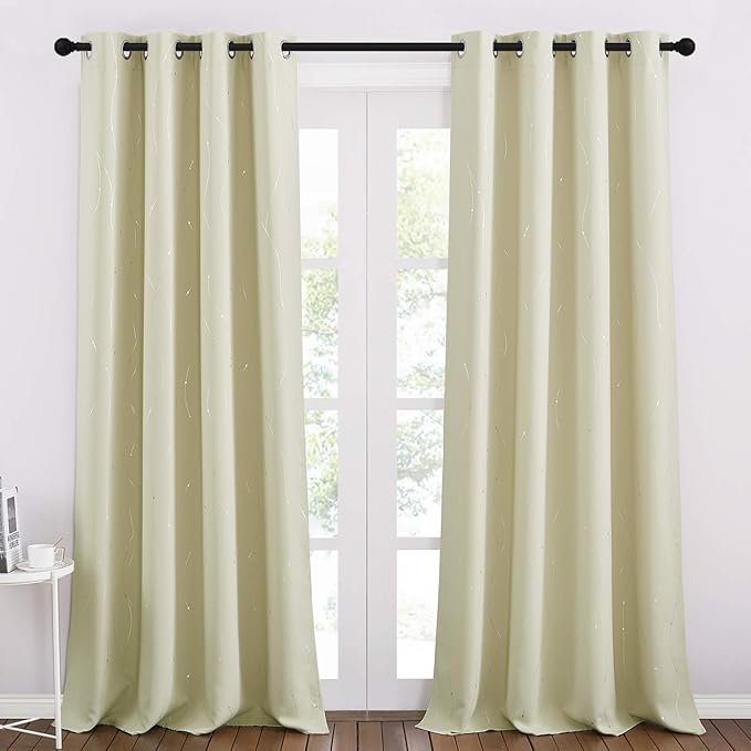 NICETOWN Bedroom Room Darkening Curtains - Triple Weave Microfiber Grommet Top Thermal Insulated Solid Room Darkening Panels/Drapes for Kid's Room (Beige, 1 Pair, 52 inches by 95 Inch)