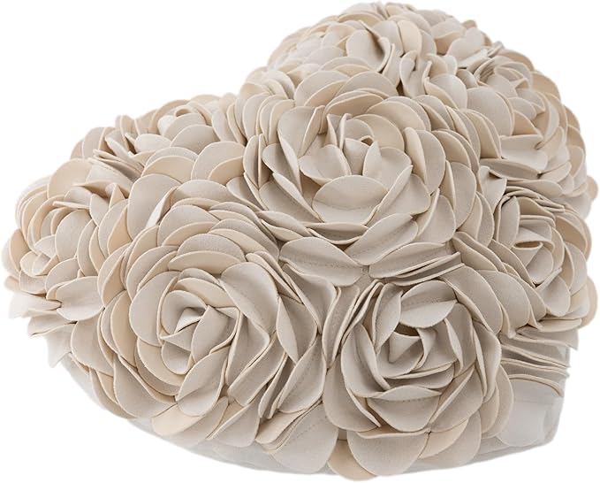 JWH Heart Flower Throw Pillow Covers Decorative Floral Shaped Accent Cushion Soft Pillowcase for Sofa Couch Living Room Bed Chair 14x16 Inches Creamy White