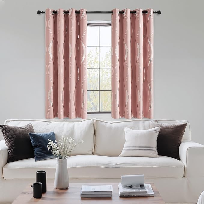 NICETOWN 100% Blackout Pink Curtains for Bedroom and Living Room, Easy Care Solid Thermal Insulated Grommet Panels and Drapes for Bedroom Decoration, 52 x 63, 2 Panels