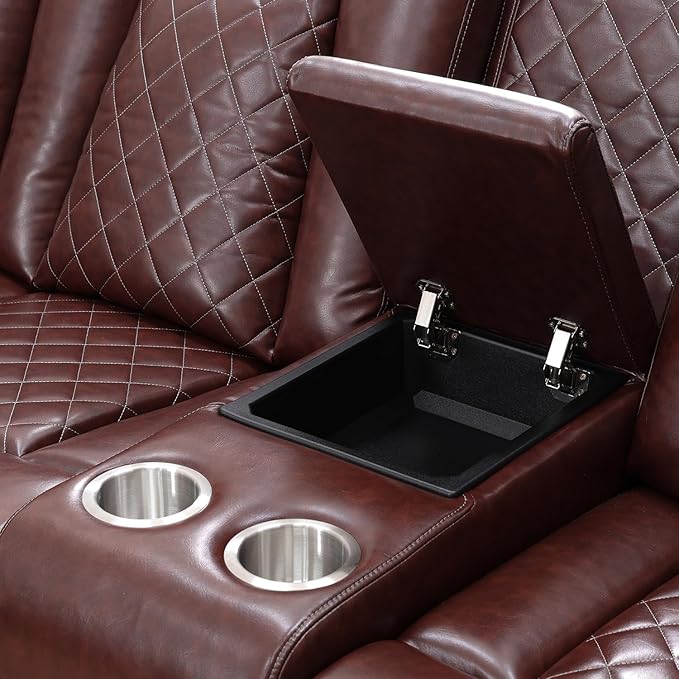 Power Reclining Sectional Sofa Set with LED Lights, Vegan Leather Recliner Sectional Couch for Living Room Furniture,Wireless Charging/USB Charging/Reading Lamp/Armrest Storage,Wine Red