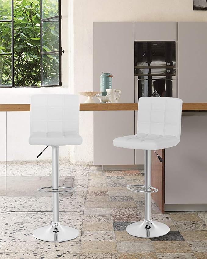 BestOffice Counter Height Bar Stool Set of 2 Barstools Modern Swivel Bar Stool Hydraulic Home Kitchen Stools Height Adjustable PU Leather Bar Chairs Dining Room Chairs