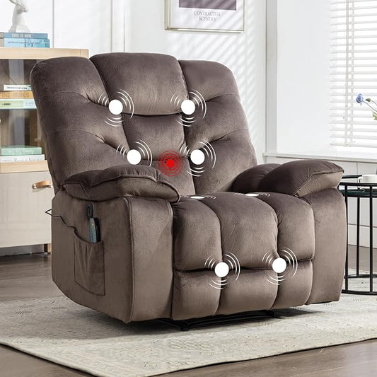 HAOMARKETS Power Recliner Chair with Massage and Heat, 41" Wide Electric Reclining Chairs with USB Port, Breathable Fabric Overstuffed Reclining Sofa for Living Room, Brown