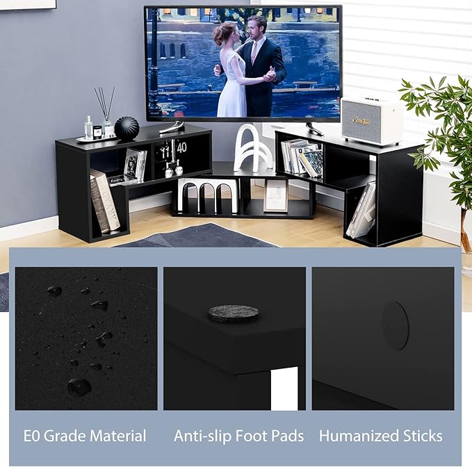 Tangkula 3 Pieces Console TV Stand, Free-Combination Entertainment Center for 50 55 60 65 Inch TV, Minimalist Modern TV Media Stand, DIY Open Storage Bookcase Shelf for Living Room (Black)
