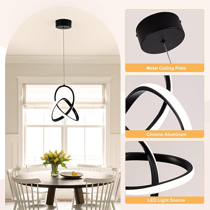 MAYNA Modern Spiral Led Chandelier, 4000K Pendant Light Kitchen Island, 18W Adjustable Height Island Light Fixture for Kitchen Bedroom Kitchen Island Cafe, 3 Pack (Black)