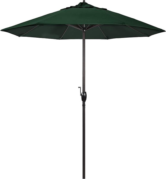California Umbrella 7.5' Round Sunbrella Aluminum Outdoor Deck, Pool or Patio Umbrella, Crank Lift, Auto Tilt, Bronze Pole, Forest Green