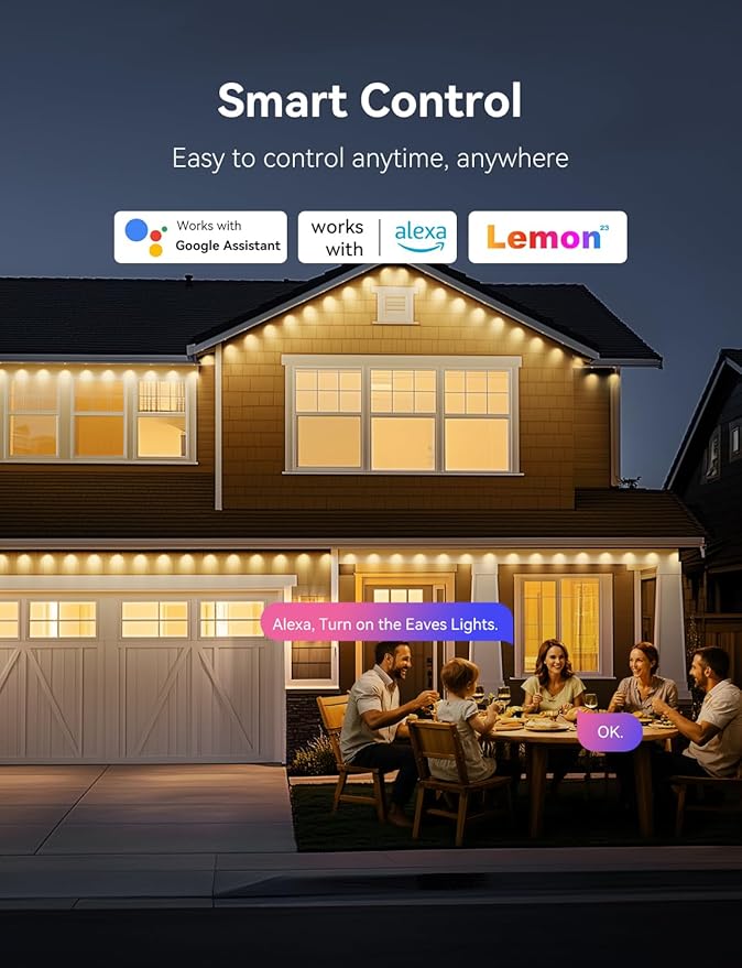 Permanent Outdoor Lights for House, RGB+IC IP67 Waterproof Smart Eave Lights 150ft with 108 LED, Eternity Lighting for Holiday Daily Decor, Work with Remote, APP