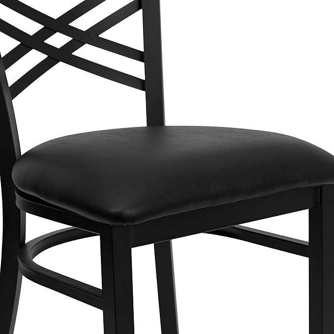 Flash Furniture Hercules Series "X" Back Metal Restaurant Chair, Modern Upholstered Armless Dining Chair for Restaurants and Kitchens, Black