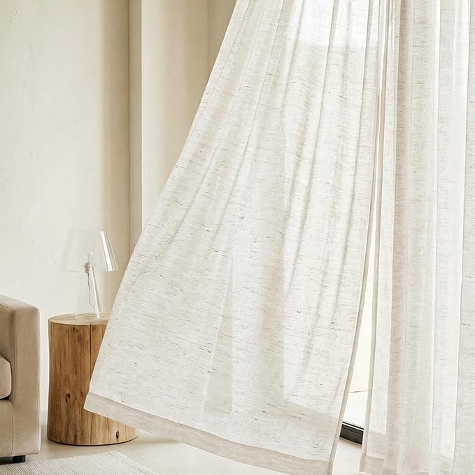 NICETOWN Semi Sheer Linen Burlap Curtains 84 inches Long 2 Panels Set for Bedroom, Bronze Grommet Light Filtering Window Treatments Casual & Relax Home Decor for Living Room, W52 x L84, 2 Panels