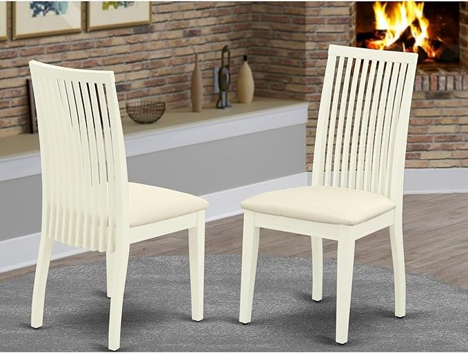 East West Furniture IPC-LWH-C Ipswich Dining Chairs - Linen Fabric Upholstered Wood Chairs, Set of 2, Linen White