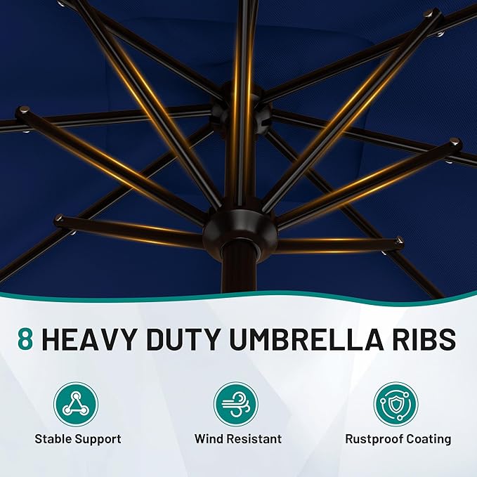 AreShark 8 X 10 FT Large Rectangular Patio Umbrella with Valance, Outdoor Table Market Umbrella w/Crank & 8 Ribs, Rectangle Outdoor Umbrellas for Garden, Deck, Yard and Poolside, Navy