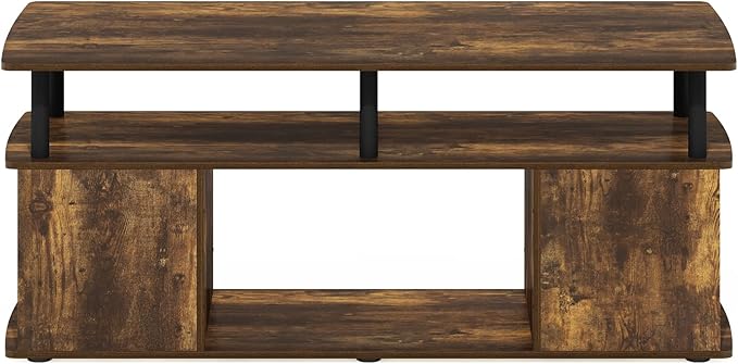 Furinno Jaya TV Stand, 3-Tier Entertainment Center with Open Shelf, TV Console for TV up to 50 Inch with Side Open Storage Compartments, for Living Room, Bedroom, Amber Oak