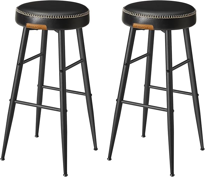 VASAGLE EKHO Collection - Bar Stools Set of 2, Bar Height Bar Stools, Kitchen Counter Stools, Mid-Century Modern Backless Counter Stools, 30-Inch Tall, Kitchen Island Home Bar, Ink Black