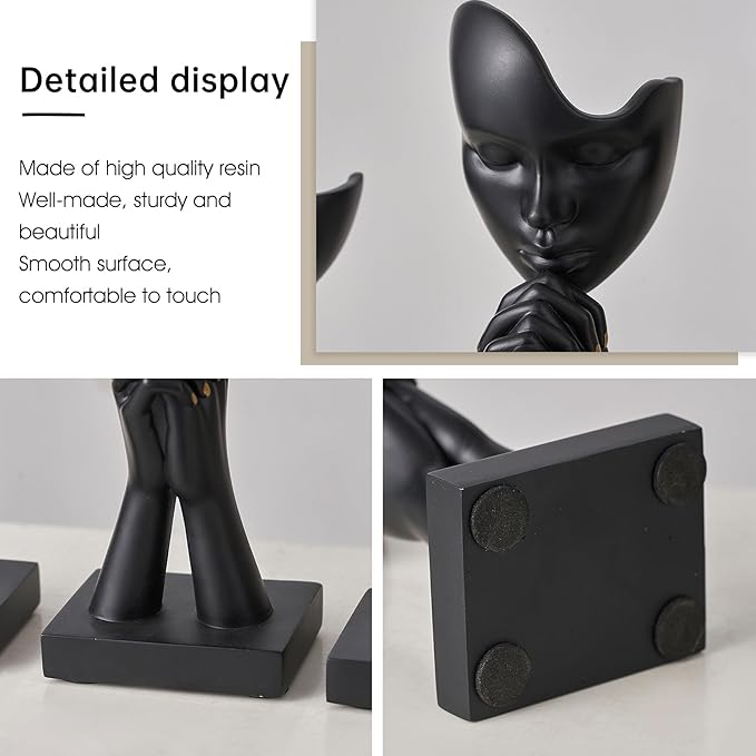 3 Pcs Black Decor Prayer Statues, Modern Prayer of Peace Figurines Shelf Decor Accents, Abstract Art Sculpture Home Decorations for Living Room Bedroom Office Bookshelf Coffee Table, Gifts for Women