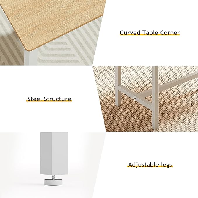 Rovibek 43" Dining Room Table Chairs Set for 4, Modern Space Saving Kitchen Table with 2 Benches & Adjustable Feet Breakfast Table, Wooden Industrial Style Farmhouse, White