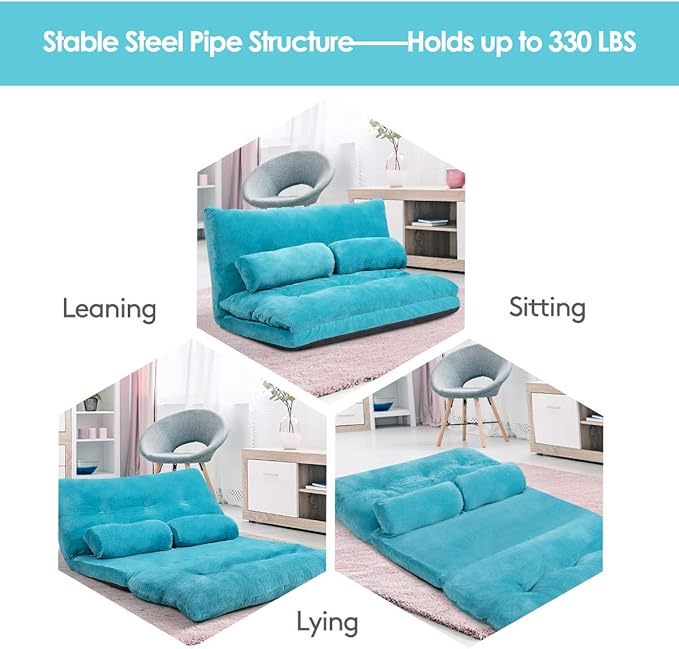 Giantex Adjustable Floor Sofa Couch, Multi-Functional 6-Position Foldable Lazy Sofa Sleeper Bed, Blue, Corduroy, Iron Frame, 70.5" x 42.5" x 7"