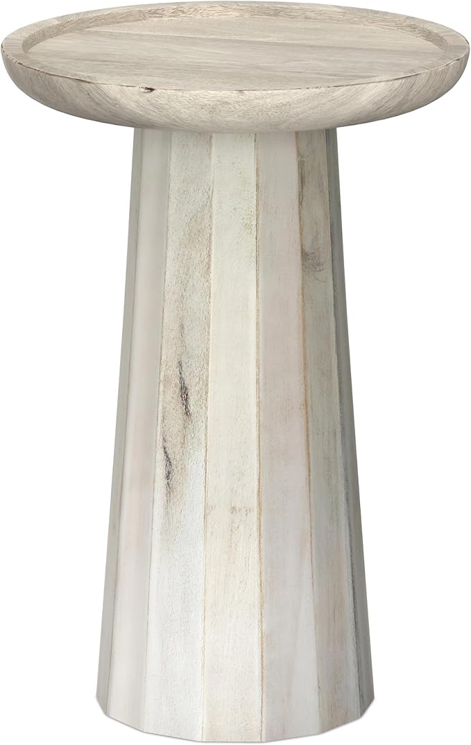 SIMPLIHOME Dayton End Table - 13 inch Wide Solid Mango Wood Round Accent Table in White Wash, Handcrafted Contemporary Nightstand or Lamp Stand for Living Room with Textured Finish, Assembled